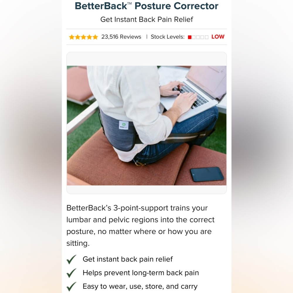 Better back Seated Posture Corrector/support.